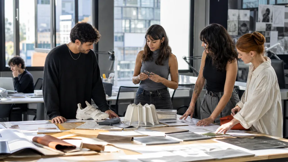 Estudantes universitários avaliando protótipos em oficina de design